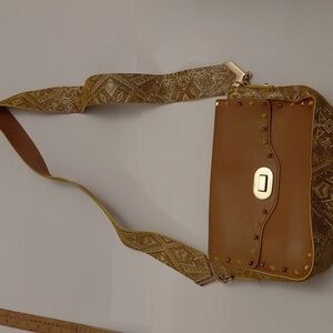 Vittoria Napoli Preowned Italian Leather Brown/Yellow/Gold Ladies Crossbody Bag